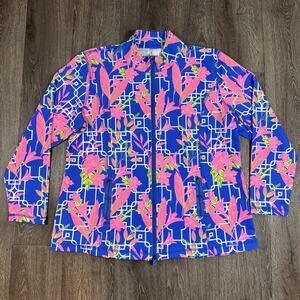Lulu B Women’s Athletic UPF50 Beach Zip Jacket Size XL Blue Pink